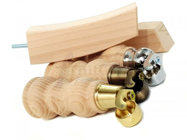 RAW WOODEN FURNITURE SETTEE LEGS M8 REPLACEMENT FEET 2 WITH CASTORS 215mm HIGH - Image 10