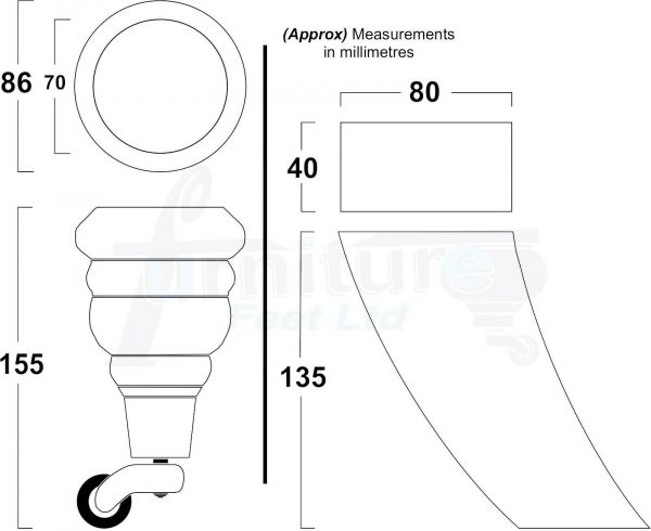 TURNED WOOD CASTOR LEGS 165mm High CHAIR REPLACEMENT SOFA FURNITURE FEET M8(8mm) - Image 3