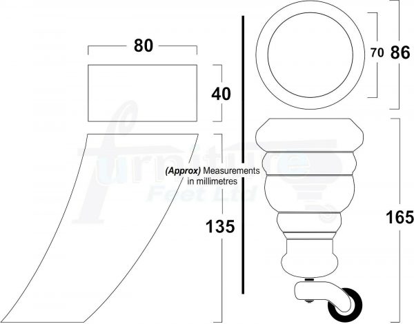 TURNED WOOD CASTOR LEGS 165mm High CHAIR REPLACEMENT SOFA FURNITURE FEET M8(8mm) - Image 5