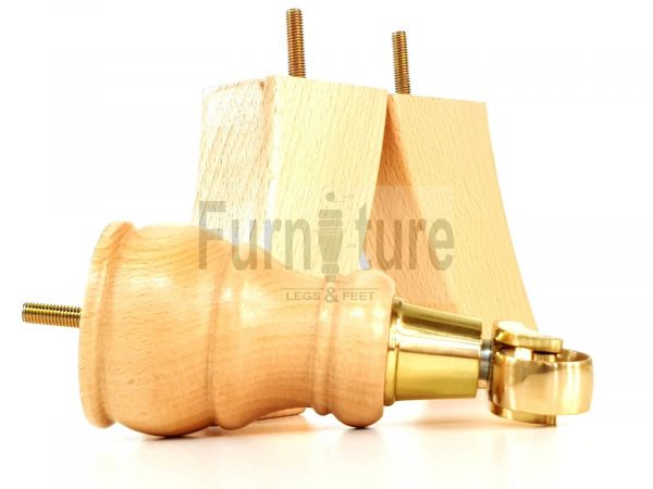 2x Wooden Castor Furniture Sofa Legs & 2x Curved M8 Chair Settee Feet 160mm High - Image 13