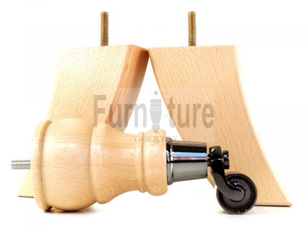 2x Wooden Castor Furniture Sofa Legs & 2x Curved M8 Chair Settee Feet 160mm High - Image 16