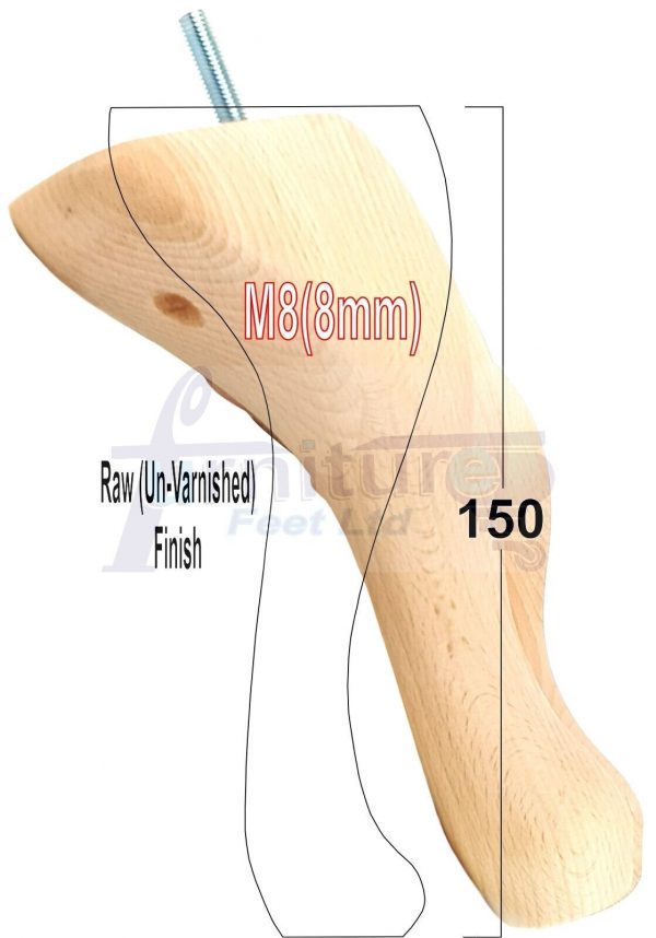 4 Queen Anne Wood Chair Legs 150mm High Replacement Furniture Feet Sofas M8(8mm) - Image 21