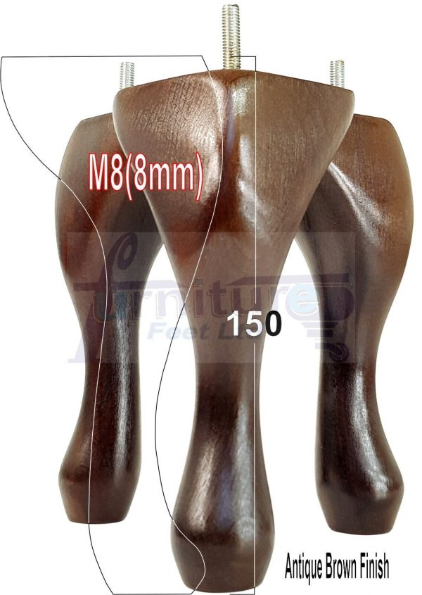 4 Queen Anne Wood Chair Legs 150mm High Replacement Furniture Feet Sofas M8(8mm) - Image 8