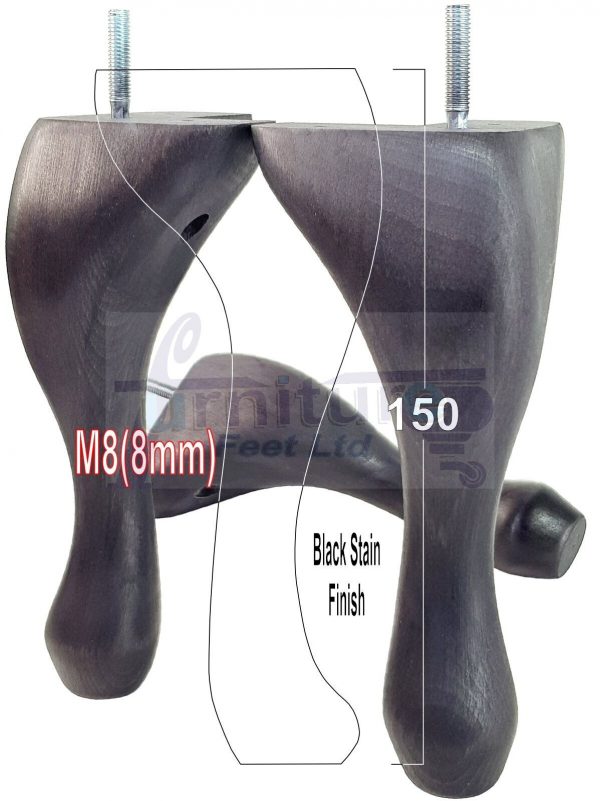4 Queen Anne Wood Chair Legs 150mm High Replacement Furniture Feet Sofas M8(8mm) - Image 27