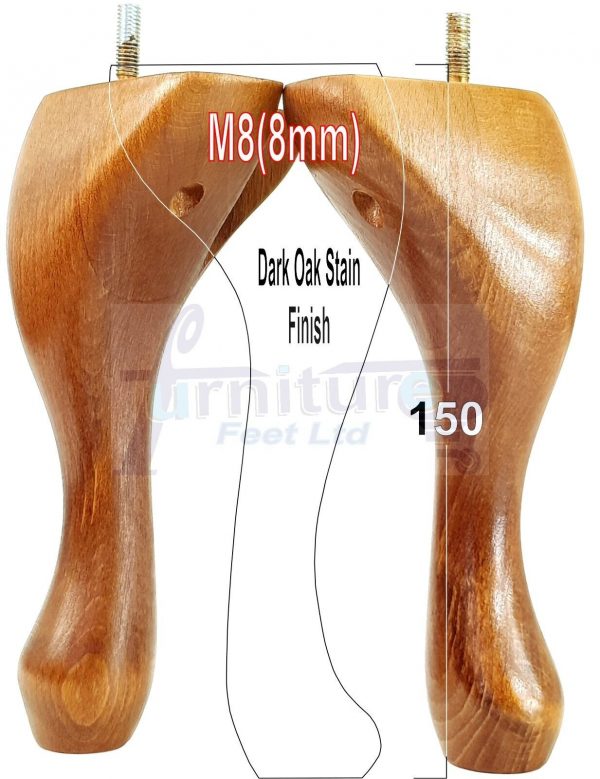 4 Queen Anne Wood Chair Legs 150mm High Replacement Furniture Feet Sofas M8(8mm) - Image 13