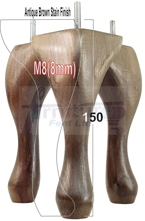 4 Queen Anne Wood Chair Legs 150mm High Replacement Furniture Feet Sofas M8(8mm) - Image 9