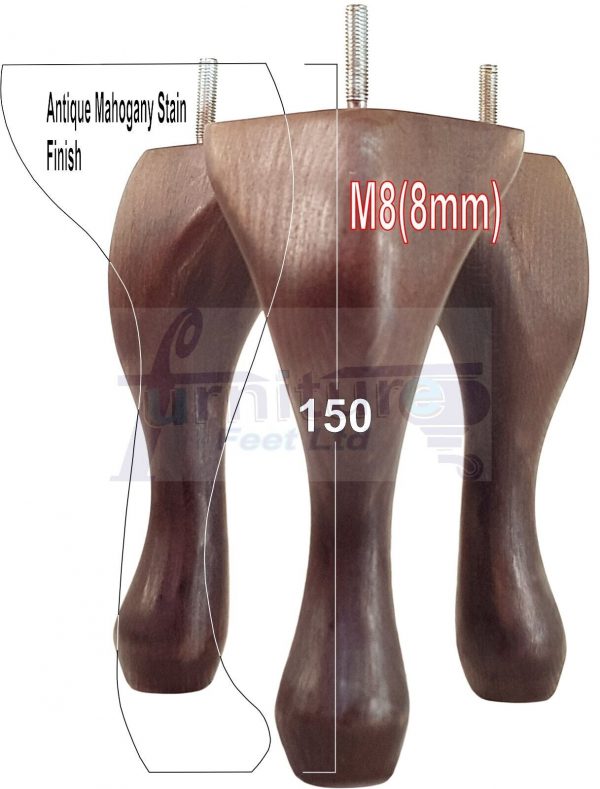4 Queen Anne Wood Chair Legs 150mm High Replacement Furniture Feet Sofas M8(8mm) - Image 26