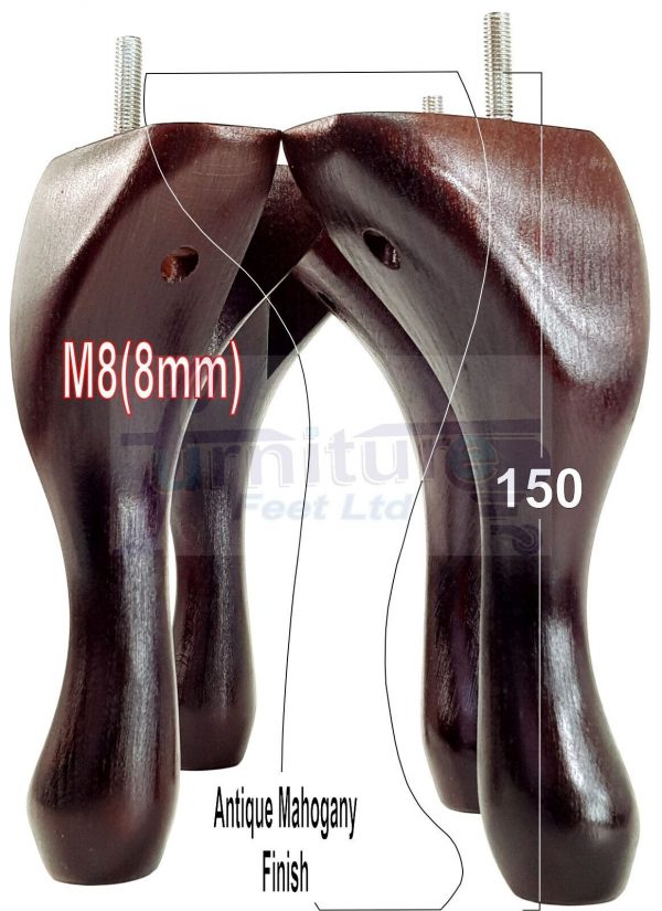4 Queen Anne Wood Chair Legs 150mm High Replacement Furniture Feet Sofas M8(8mm) - Image 19