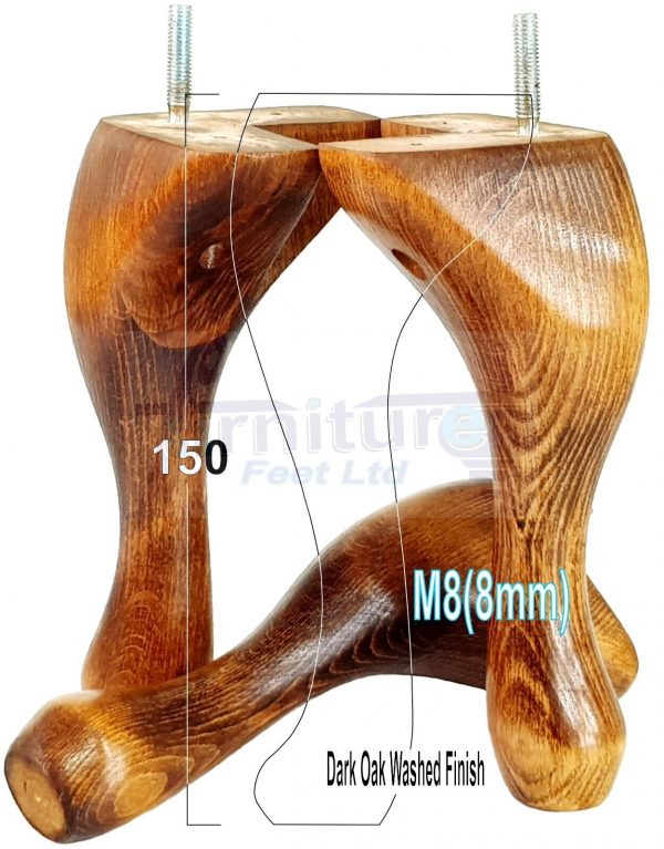4 Queen Anne Wood Chair Legs 150mm High Replacement Furniture Feet Sofas M8(8mm) - Image 30