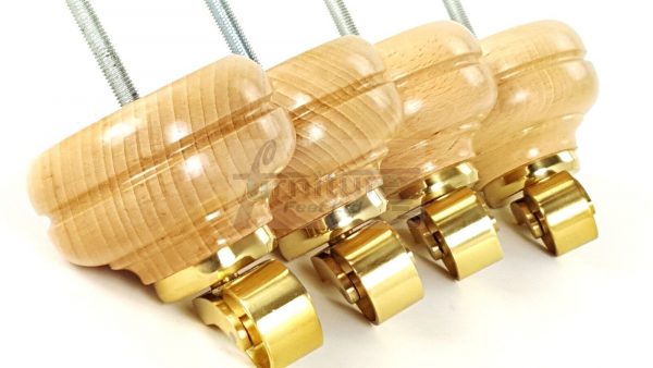 4 Turned Bun Wood Furniture Sofa Chair Legs M8 Replacement Castor Feet 95mm High - Image 18