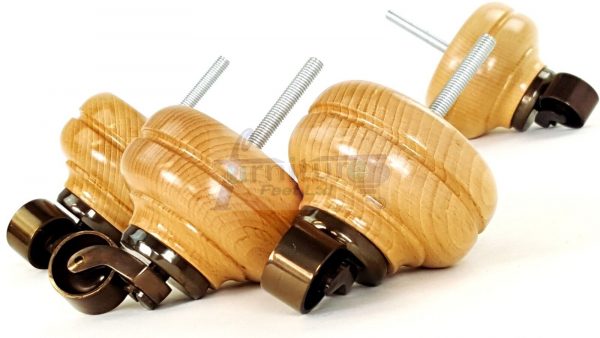 4 Turned Bun Wood Furniture Sofa Chair Legs M8 Replacement Castor Feet 95mm High - Image 20