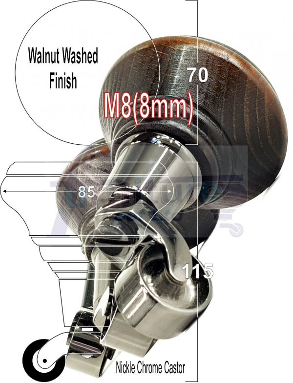 4 Wooden Furniture Sofa Legs M8 Replacment Chair Feet & Castors 120mm High - Image 19