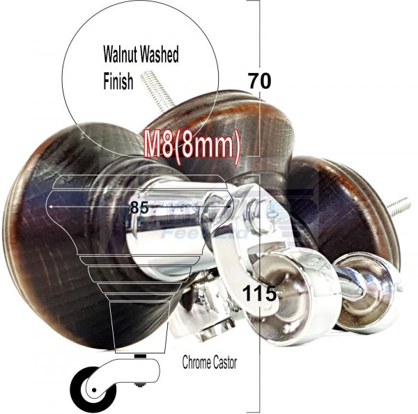 4 Wooden Furniture Sofa Legs M8 Replacment Chair Feet & Castors 120mm High - Image 15