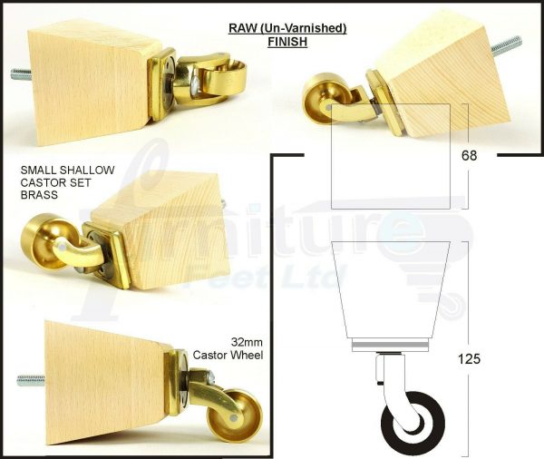 4x SOLID WOOD BRASS CASTOR FURNITURE CHAIR LEGS M8(8mm) SOFA FEET 125mm HIGH - Image 11