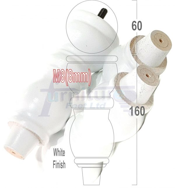 4x Solid Wood Furniture Legs M8(8mm) Chair Replacement Turned Bun Feet 160mm High - Image 35