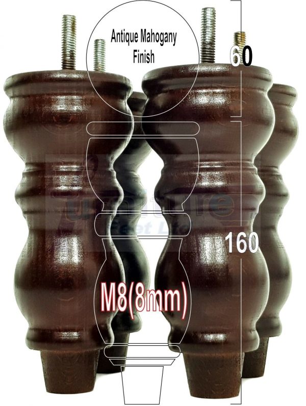 4x Solid Wood Furniture Legs M8(8mm) Chair Replacement Turned Bun Feet 160mm High - Image 37
