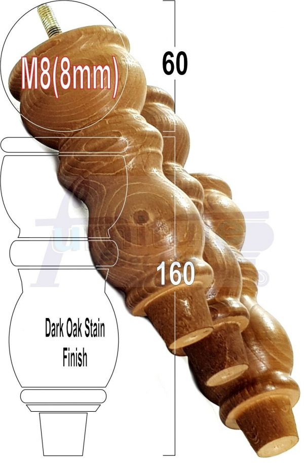 4x Solid Wood Furniture Legs M8(8mm) Chair Replacement Turned Bun Feet 160mm High - Image 31