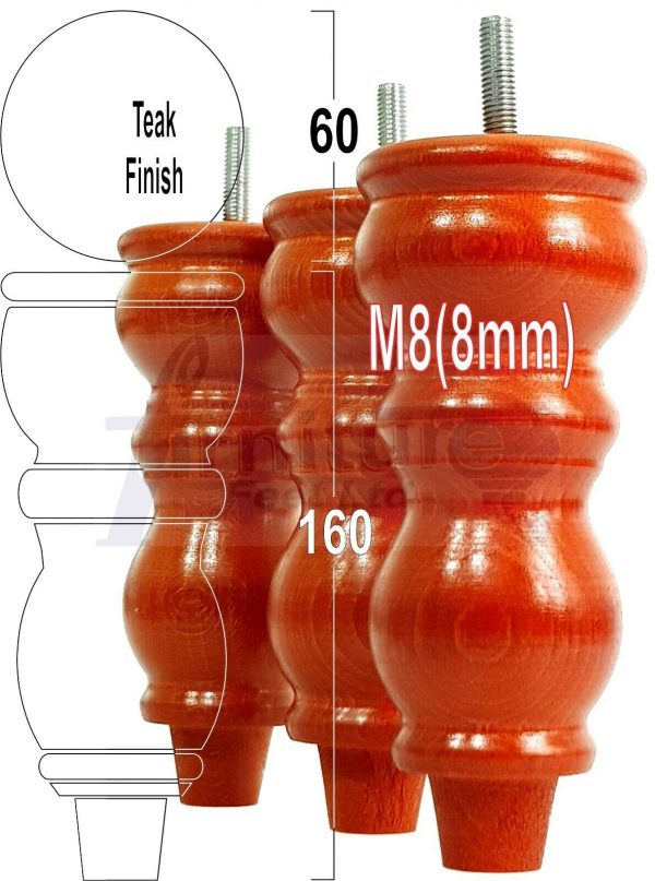 4x Solid Wood Furniture Legs M8(8mm) Chair Replacement Turned Bun Feet 160mm High - Image 34