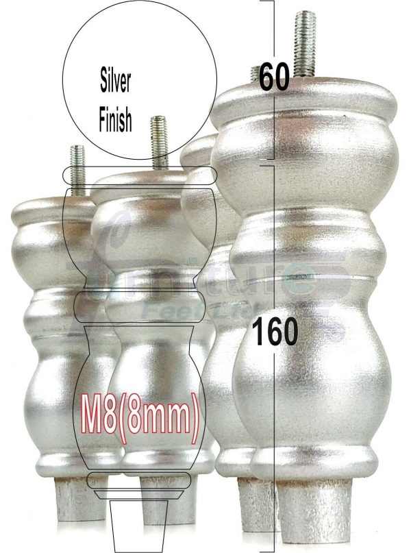 4x Solid Wood Furniture Legs M8(8mm) Chair Replacement Turned Bun Feet 160mm High - Image 32
