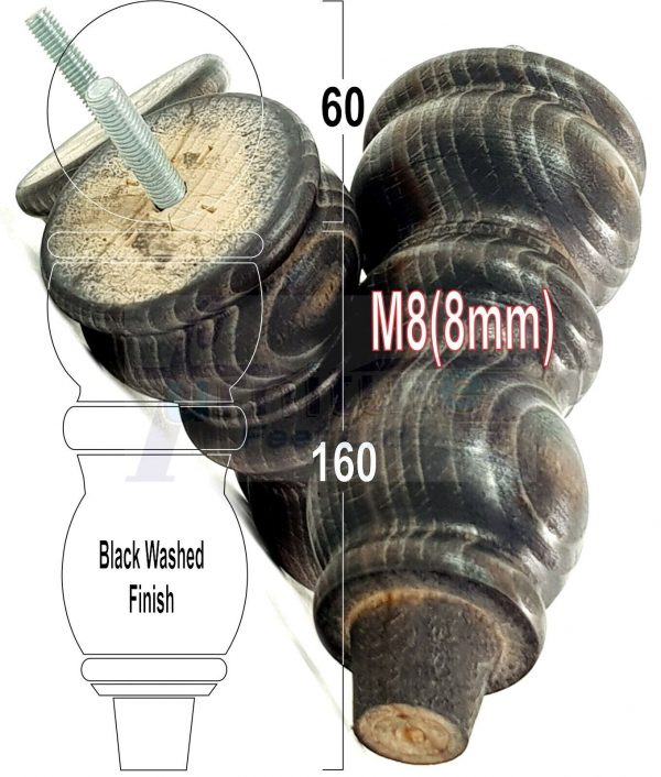4x Solid Wood Furniture Legs M8(8mm) Chair Replacement Turned Bun Feet 160mm High - Image 16