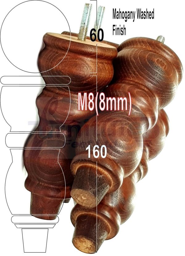 4x Solid Wood Furniture Legs M8(8mm) Chair Replacement Turned Bun Feet 160mm High - Image 25