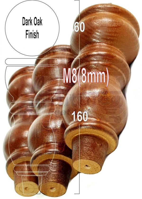 4x Solid Wood Furniture Legs M8(8mm) Chair Replacement Turned Bun Feet 160mm High - Image 17