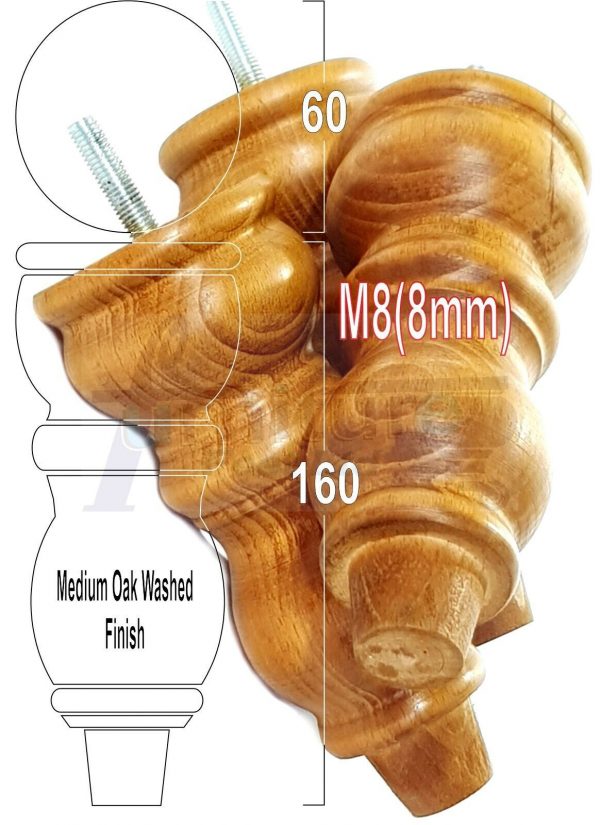 4x Solid Wood Furniture Legs M8(8mm) Chair Replacement Turned Bun Feet 160mm High - Image 26