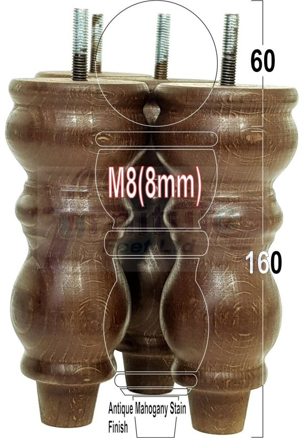 4x Solid Wood Furniture Legs M8(8mm) Chair Replacement Turned Bun Feet 160mm High - Image 38