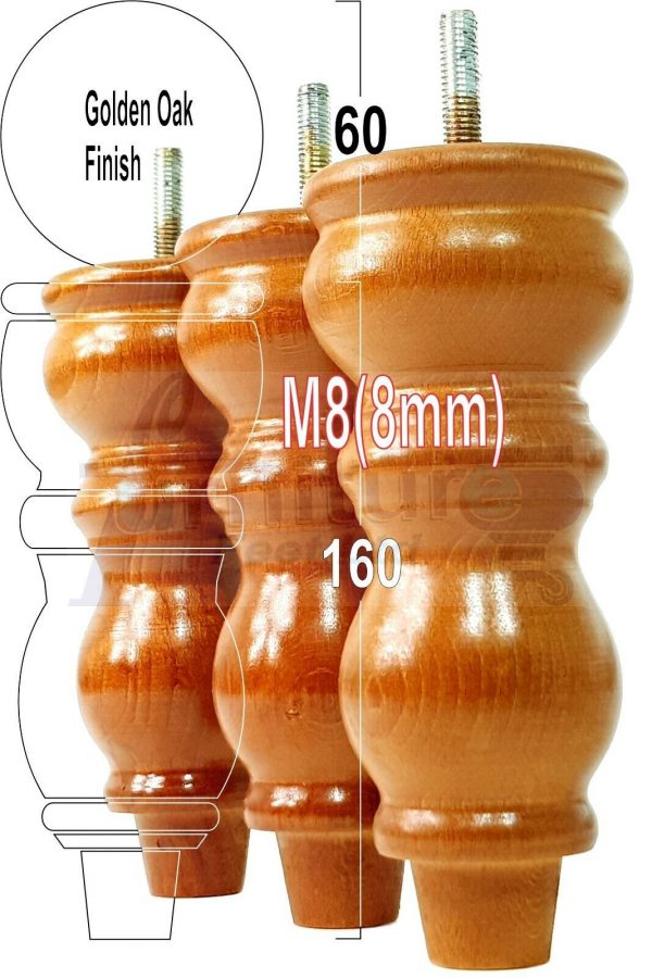4x Solid Wood Furniture Legs M8(8mm) Chair Replacement Turned Bun Feet 160mm High - Image 21