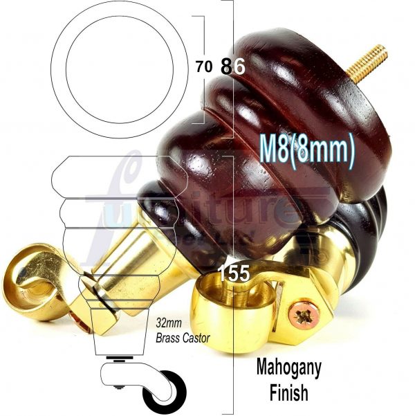 4x TURNED WOODEN CASTOR LEGS 165mm High CHAIR REPLACEMENT FURNITURE FEET M8(8mm) - Image 11
