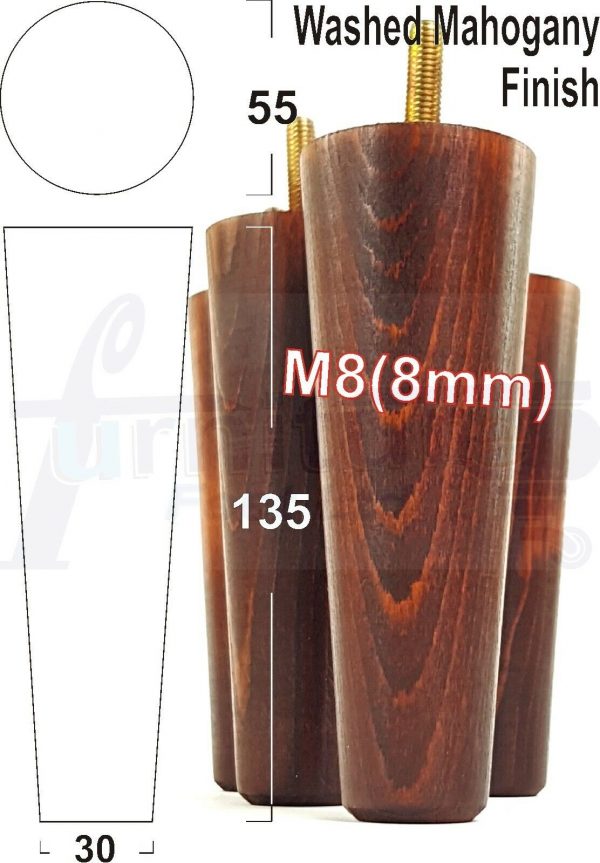 4x WOOD REPLACEMENT FURNITURE CHAIR LEGS M8(8mm) SOFA - SETTEE FEET 135mm HIGH - Image 25