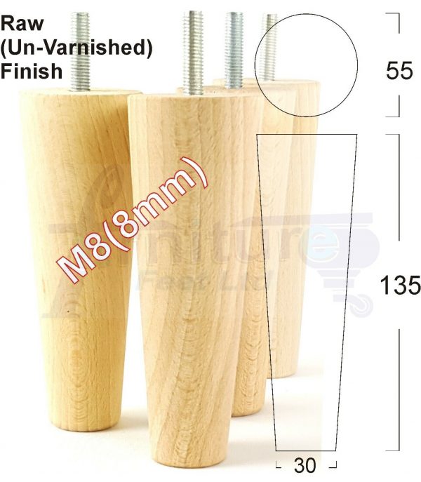 4x WOOD REPLACEMENT FURNITURE CHAIR LEGS M8(8mm) SOFA - SETTEE FEET 135mm HIGH - Image 32