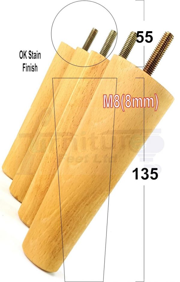 4x WOOD REPLACEMENT FURNITURE CHAIR LEGS M8(8mm) SOFA - SETTEE FEET 135mm HIGH - Image 28