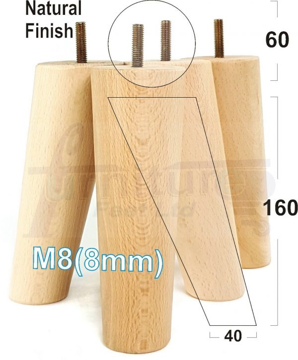 4x WOODEN ANGLED SOFA LEGS 160mm High CHAIR FURNITURE REPLACEMENT FEET M8(8mm) - Image 25