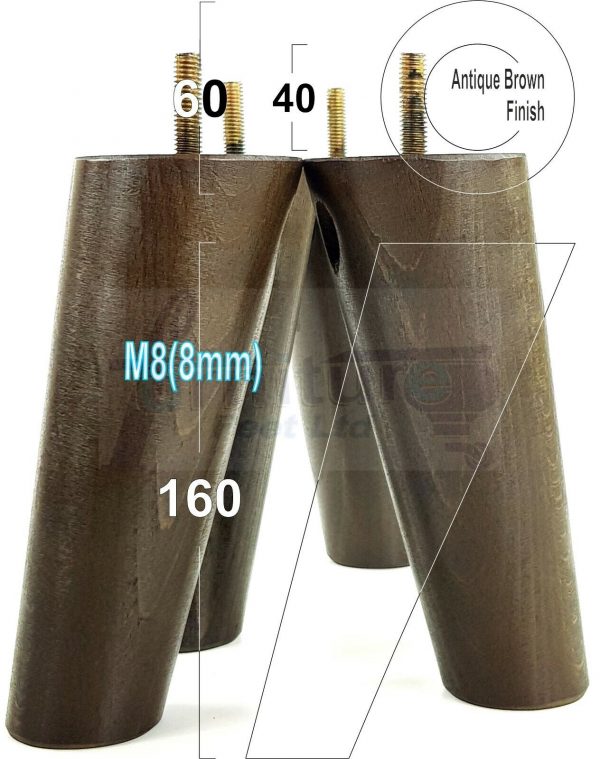 4x WOODEN ANGLED SOFA LEGS 160mm High CHAIR FURNITURE REPLACEMENT FEET M8(8mm) - Image 13