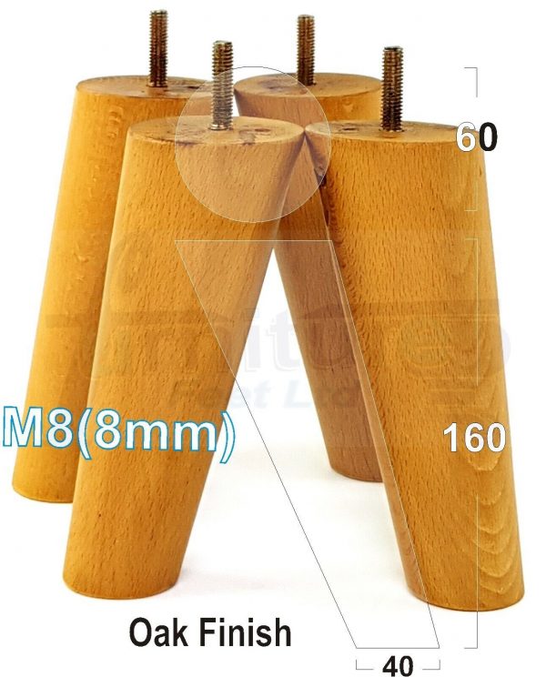 4x WOODEN ANGLED SOFA LEGS 160mm High CHAIR FURNITURE REPLACEMENT FEET M8(8mm) - Image 27