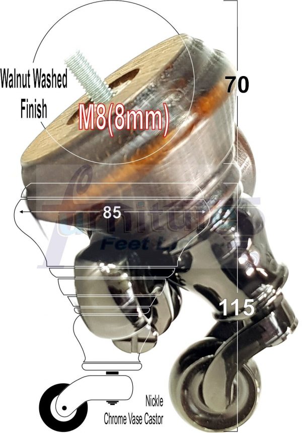 4x Wooden Furniture Sofa Legs M8 Castor Replacment Chair Settee Feet 125mm High - Image 19