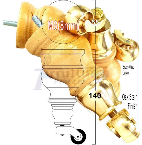 4x Wooden Furniture Sofa Legs M8 Castor Replacment Chair Settee Feet 150mm High - Image 18