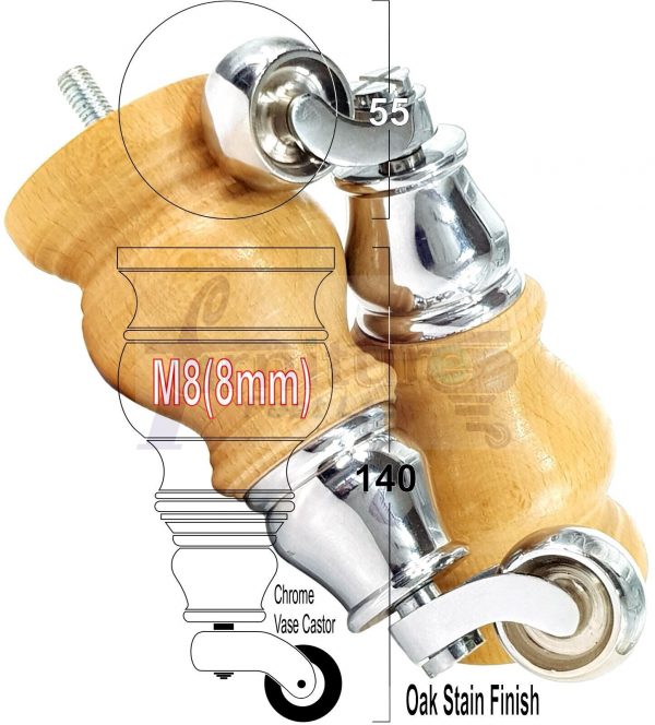 4x Wooden Furniture Sofa Legs M8 Castor Replacment Chair Settee Feet 150mm High - Image 19