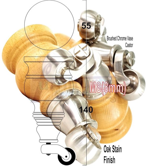 4x Wooden Furniture Sofa Legs M8 Castor Replacment Chair Settee Feet 150mm High - Image 22