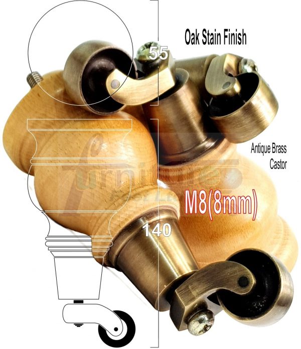 4x Wooden Furniture Sofa Legs M8 Castor Replacment Chair Settee Feet 150mm High - Image 16