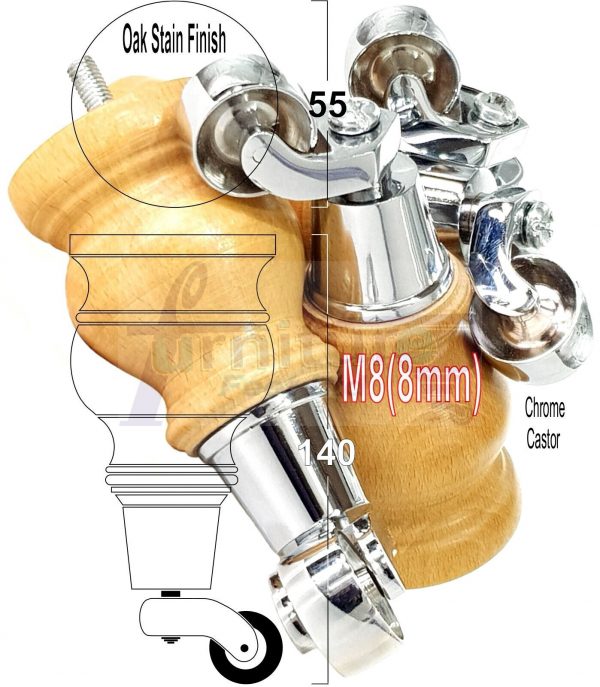 4x Wooden Furniture Sofa Legs M8 Castor Replacment Chair Settee Feet 150mm High - Image 15