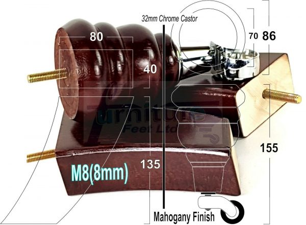 TURNED WOOD CASTOR LEGS 165mm High CHAIR REPLACEMENT SOFA FURNITURE FEET M8(8mm) - Image 13