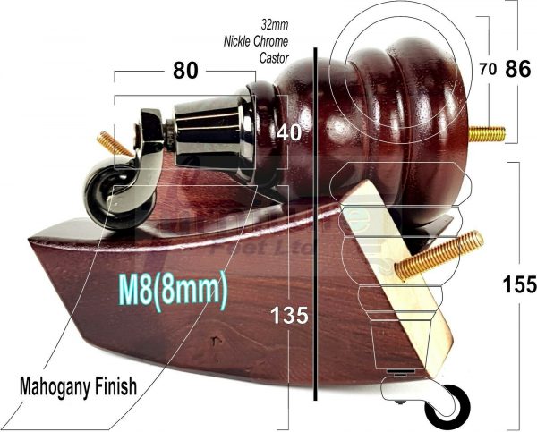 TURNED WOOD CASTOR LEGS 165mm High CHAIR REPLACEMENT SOFA FURNITURE FEET M8(8mm) - Image 15