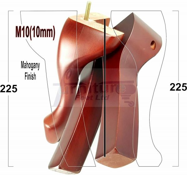 2 Queen Anne Legs 25cm High 10 Inches & 2 Curved Back Leg 22.5cm Mahogany M10