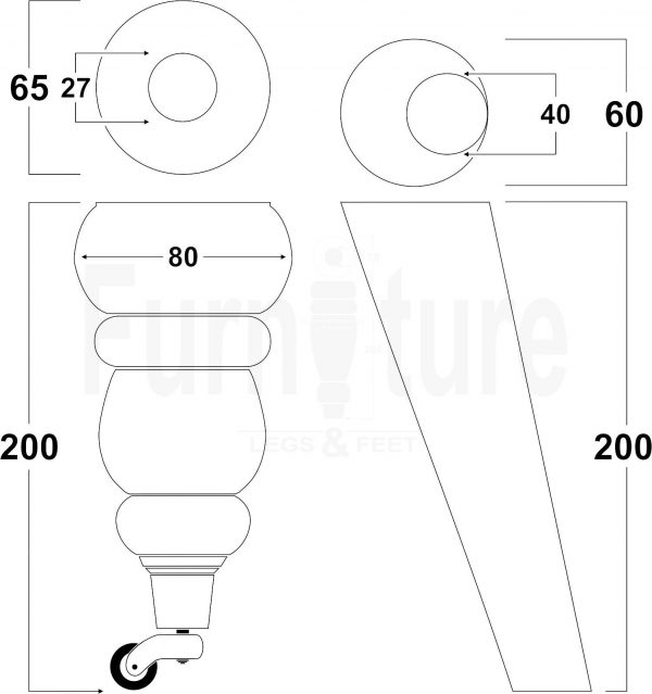 2x Furniture Castor Legs & 2x Angled Solid Wooden Feet M8 Chairs Sofa 200mm High - Image 3