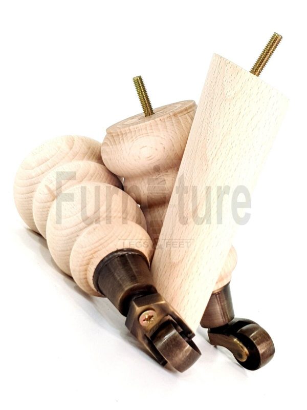 2x Furniture Castor Legs & 2x Angled Solid Wooden Feet M8 Chairs Sofa 200mm High - Image 5
