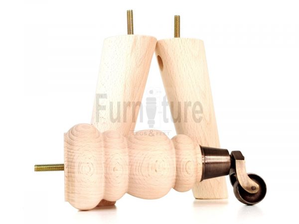 2x Furniture Castor Legs & 2x Angled Solid Wooden Feet M8 Chairs Sofa 200mm High - Image 8