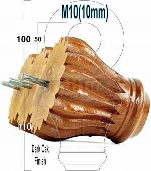 4 FURNITURE BUN FEET DARK OAK TURNED WOODEN LEGS 110mm HIGH M10