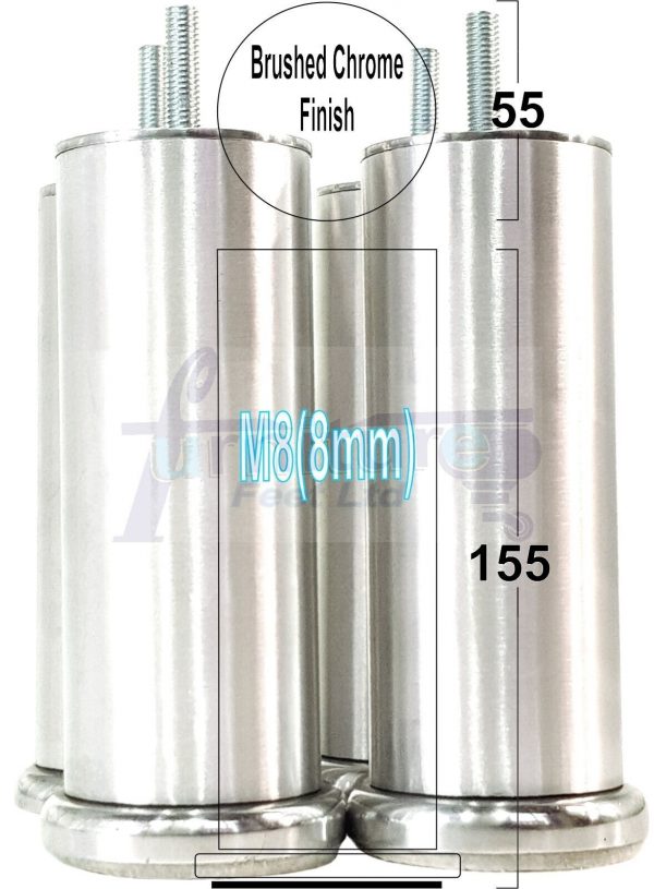 4 Metal Furniture Legs  Replacement Sofa Chair Feet 155mm High M8 Brushed Chrome - Image 7